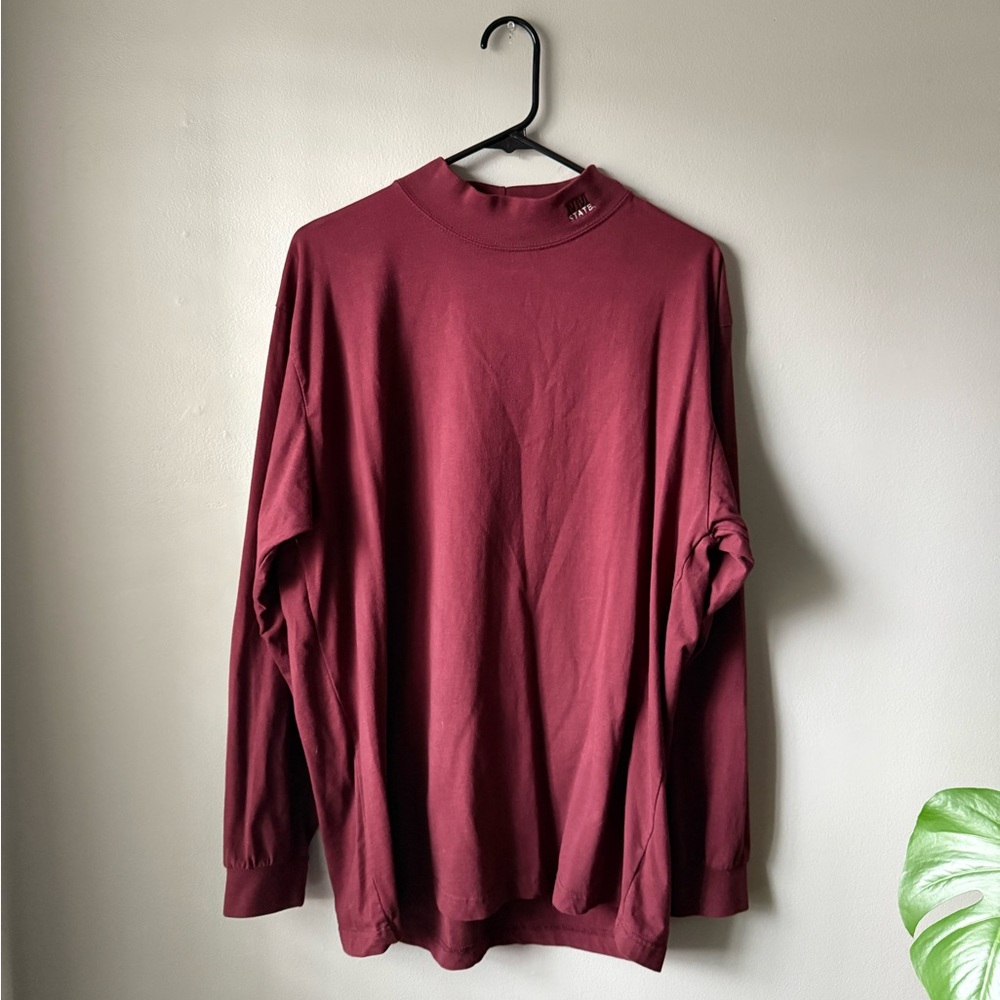 New Mexico State Red Mock Neck Cotton Long Sleeve T-Shirt